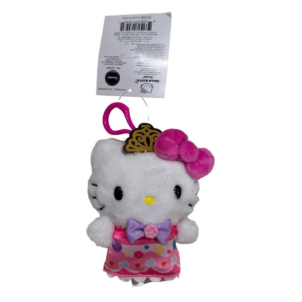 Sanrio Hello Kitty Princess Mascot Clip On Plush Pink Tiara Kids OS